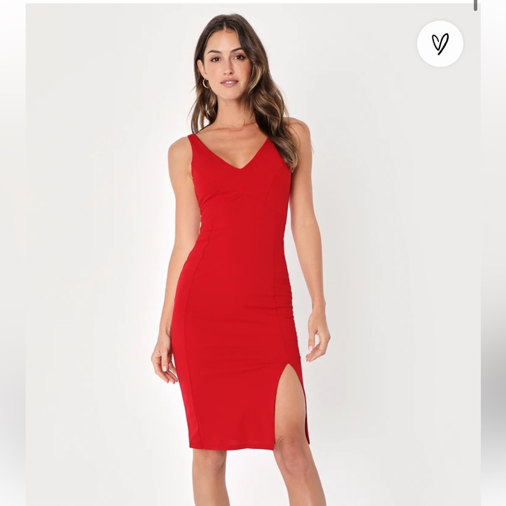 Lulus Iconic Moment Red Bodycon Midi Dress